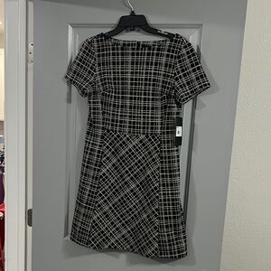 Andrew Marc Black and Tan Plaid Mini Dress